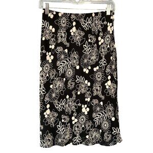 Apostrophe Black & White Floral A-Line Skirt Wrinkle-Free Travel Ready